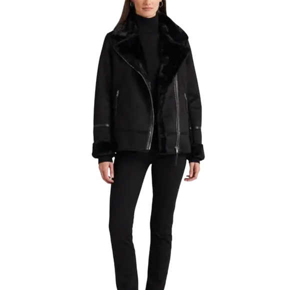 Lauren Ralph Lauren Jackets & Blazers - Ralph Lauren Black Faux Shearling Moto Jacket Size S NWT